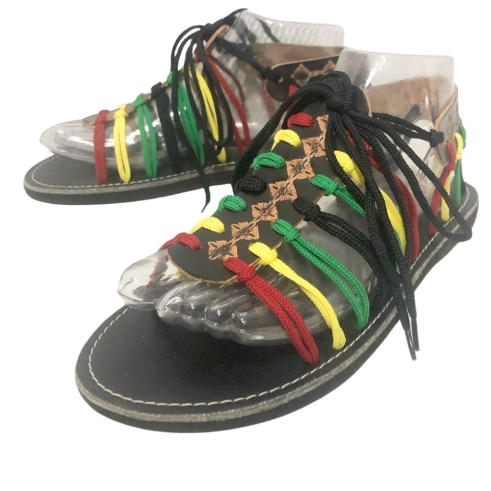 Reggae Rasta summer sandals leather and cloth women size 7.5 or 24.5 CM